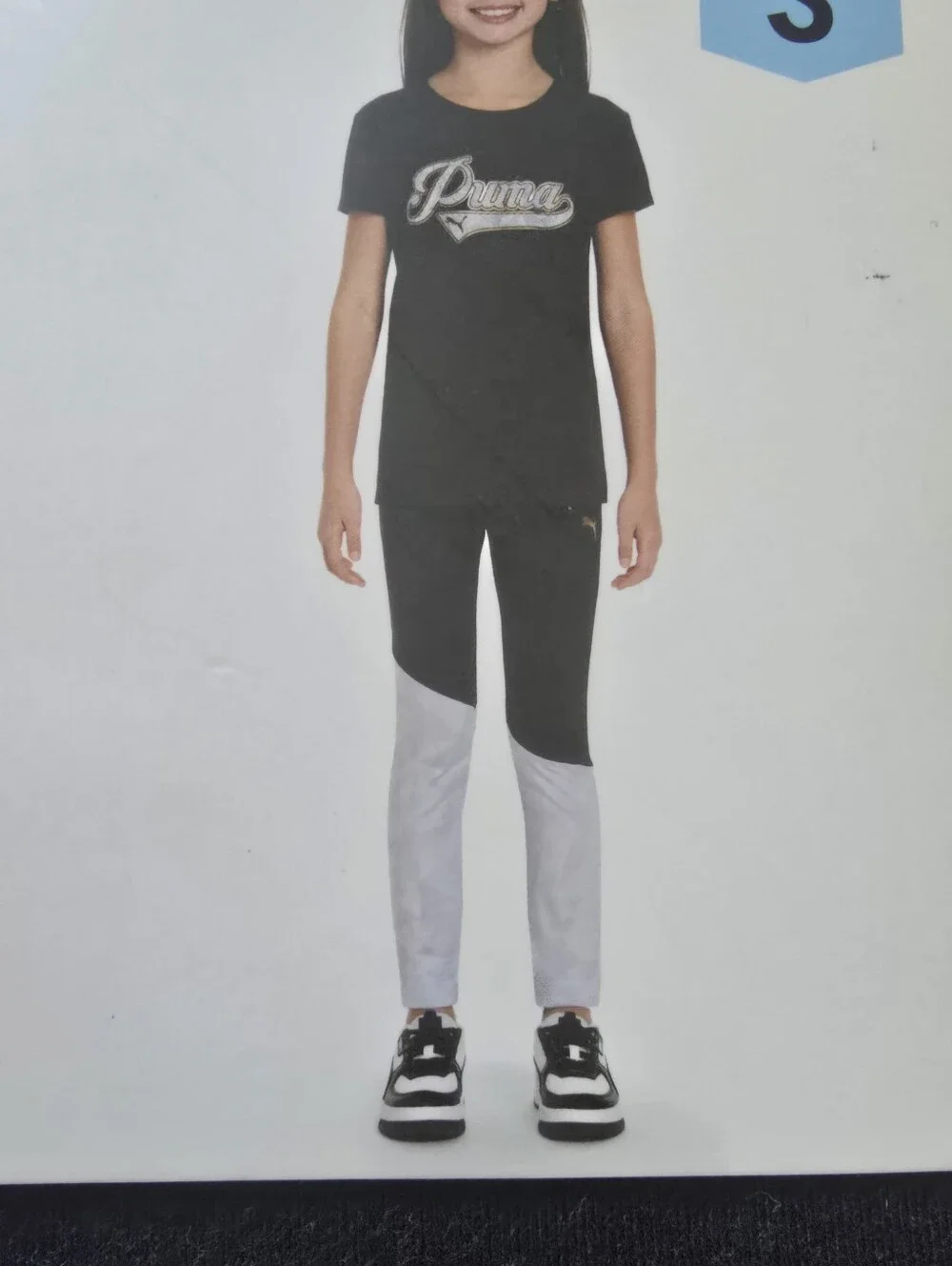 Puma Girls 2 Piece Outfit Set Small Black Logo T Shirt Color Block Leggings 6 6x